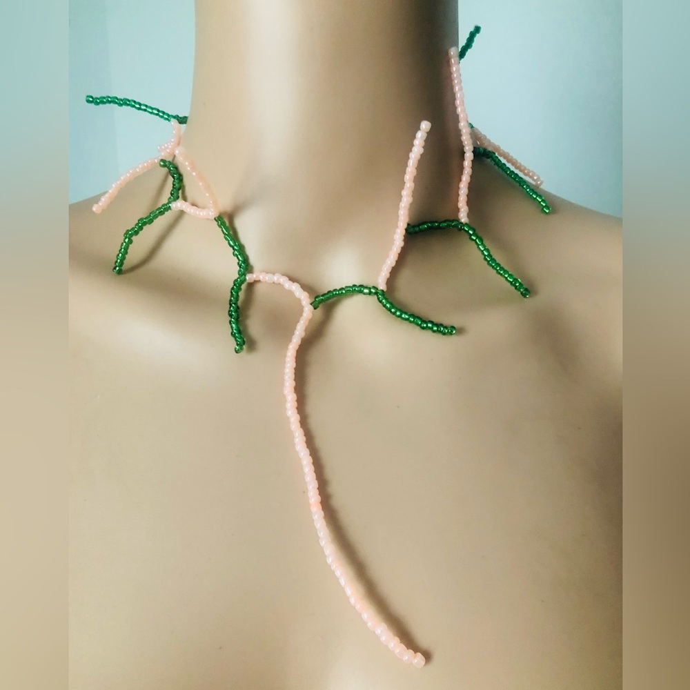 Pink and Green Nature Sea Beads Choker Necklace